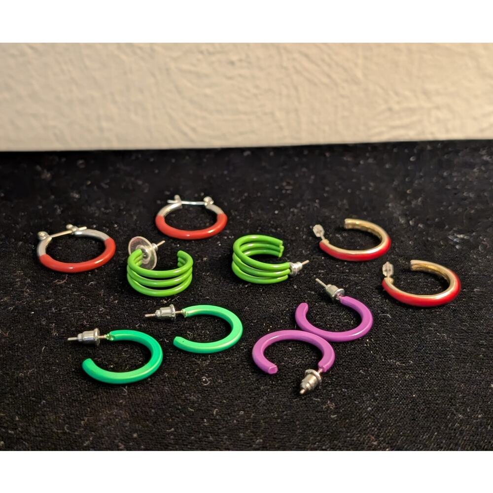Lot of Five Pair Vintage Colorful Hoop Earrings